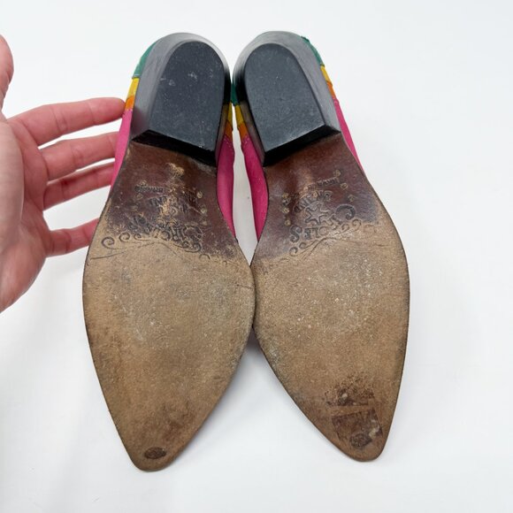 Vintage 90s Circle S Multicolor Leather Western Ankle Booties Women's 8 Slip On - Picture 6 of 10